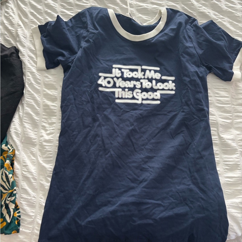 Navy Blue Graphic Ringer T-Shirt